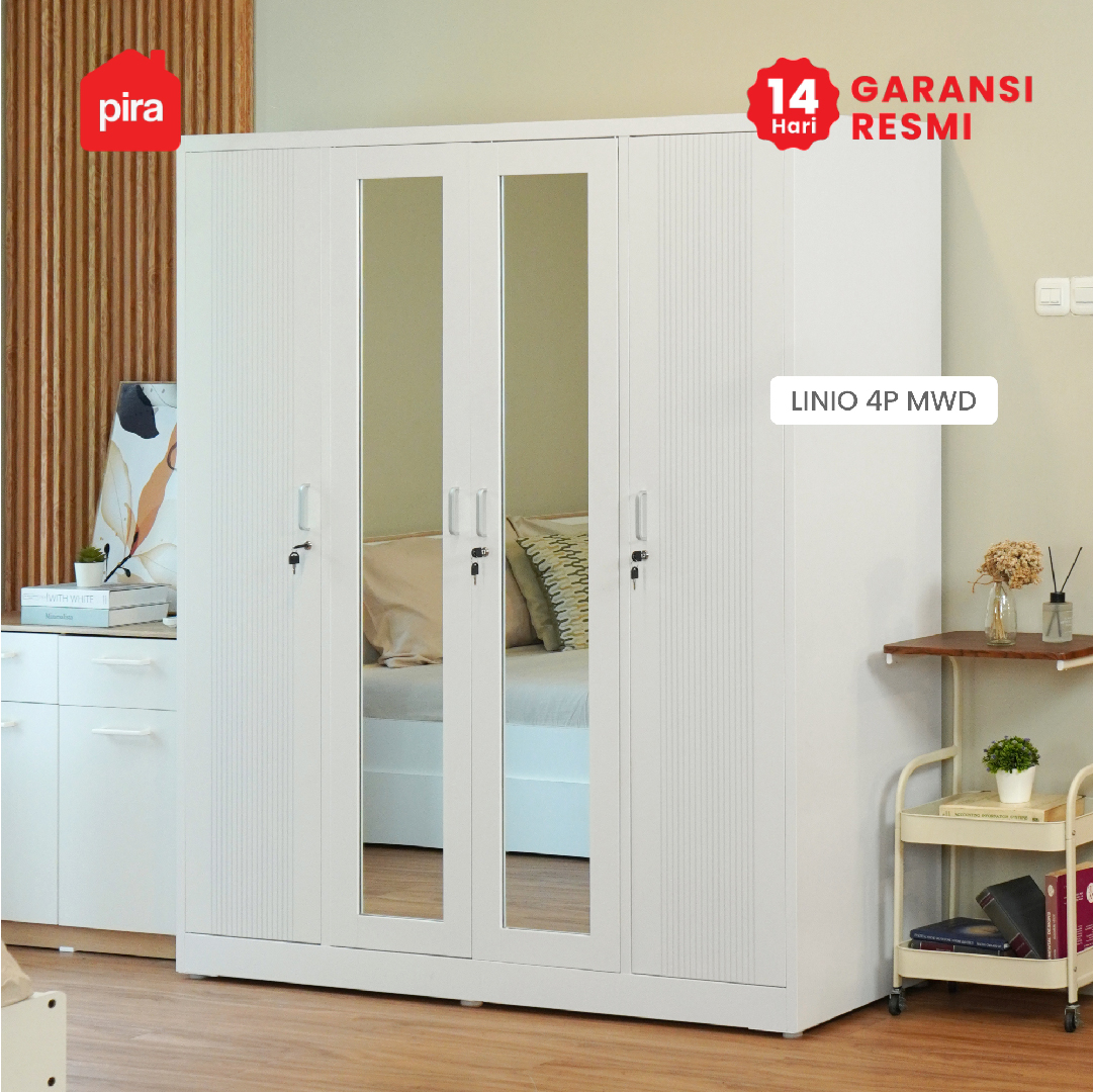 PIRA -  LINIO 4P MWD LEMARI PAKAIAN BESI 4 PINTU DENGAN CERMIN warna WHITE - PIRA - foto 3