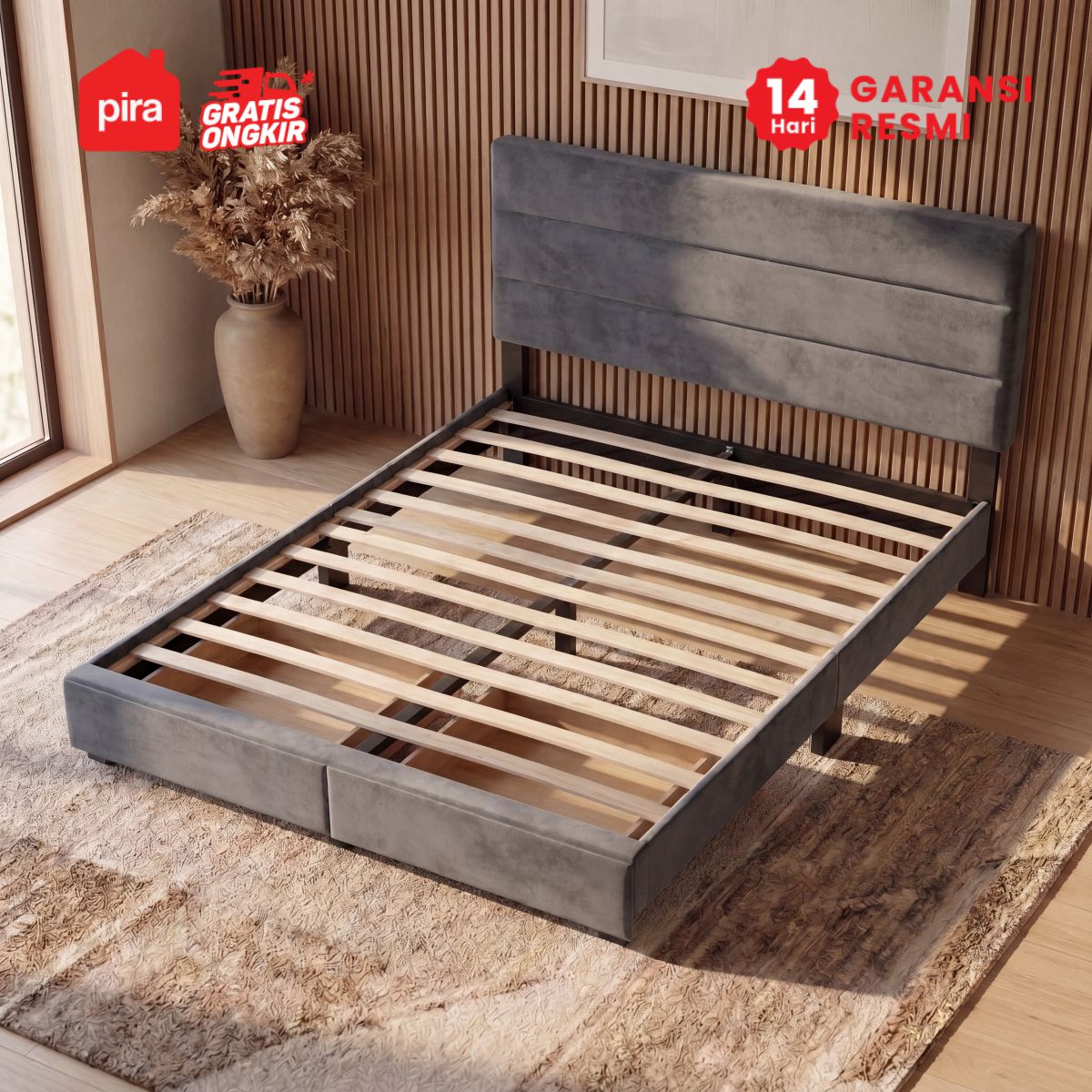 PIRA - PALMA BD160 PLATFORM BED / DIPAN / DIPAN TEMPAT TIDUR / RANJANG KASUR / DIPAN DENGAN LACI PENYIMPANAN warna GREY - foto 3