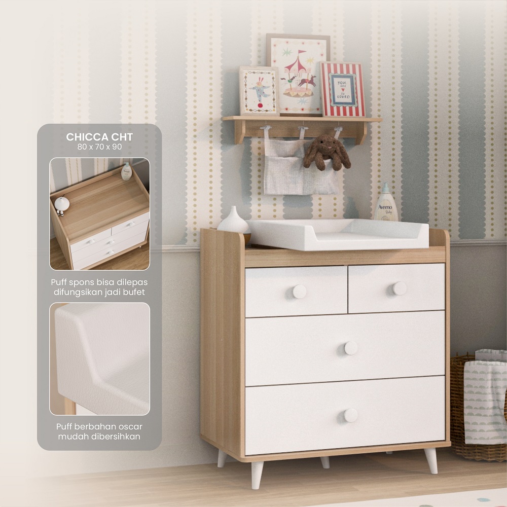 PIRA METROPOLIS - CHICCA CHT MEJA GANTI POPOK BAYI / BABY TAFEL / LEMARI SUSUN warna PRO OAK - WHITE SM - PIRA KIDS - foto 1