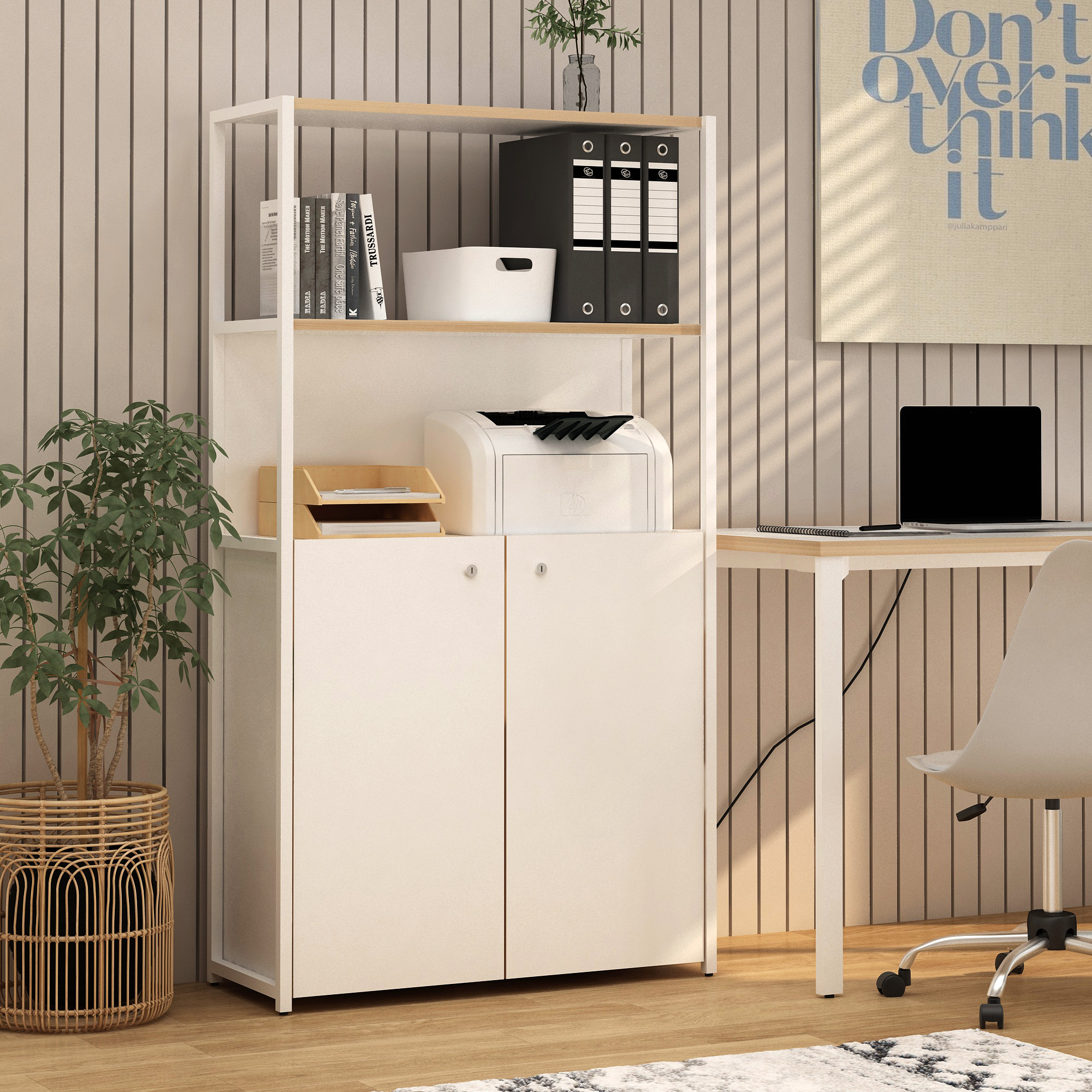 PIRA WORK -  OFISU BC80 RAK BUKU KAKI BESI warna WHITE SM - PRO OAK - PIRA WORK - foto 1