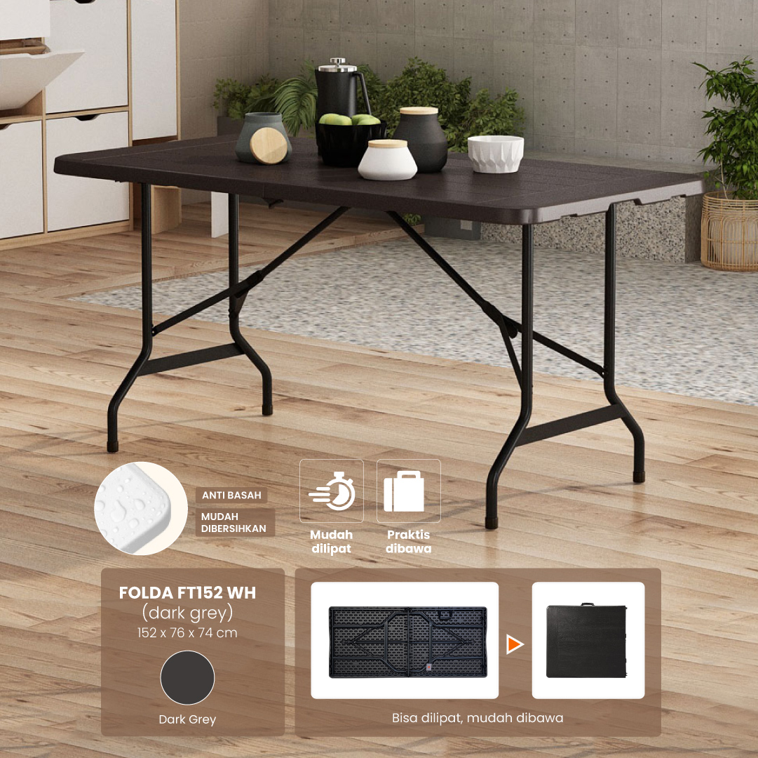 PIRA - FOLDA FT152 H MEJA SERBAGUNA / MEJA LIPAT OUTDOOR / MEJA TAMAN / MEJA MAKAN warna DARK GREY - PIRA - foto 1