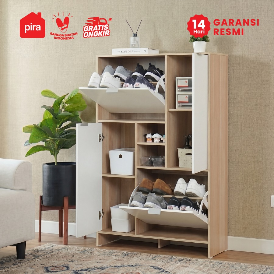 PIRA METROPOLIS - SIKA SR80 RAK SEPATU / LEMARI SEPATU / RAK SEPATU SUSUN TERTUTUP warna PRO OAK - WHITE - PIRA METROPOLIS - foto 3