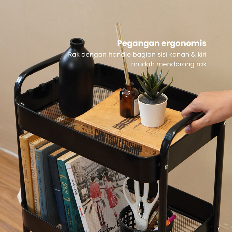 PIRA - YUKI MKT3 RAK TROLI / RAK PENYIMPANAN / RAK SERBAGUNA / RAK BESI 3 SUSUN DENGAN RODA warna BLACK - PIRA - foto 5