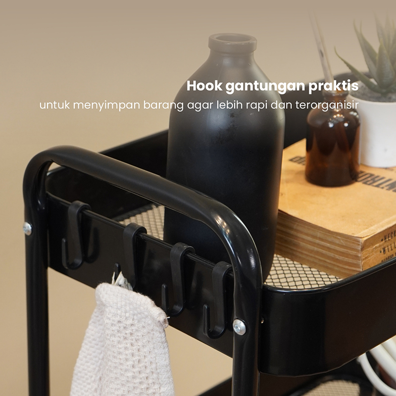 PIRA - YUKI MKT3 RAK TROLI / RAK PENYIMPANAN / RAK SERBAGUNA / RAK BESI 3 SUSUN DENGAN RODA warna BLACK - PIRA - foto 6