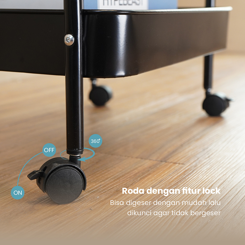 PIRA - YUKI MKT3 RAK TROLI / RAK PENYIMPANAN / RAK SERBAGUNA / RAK BESI 3 SUSUN DENGAN RODA warna BLACK - PIRA - foto 7