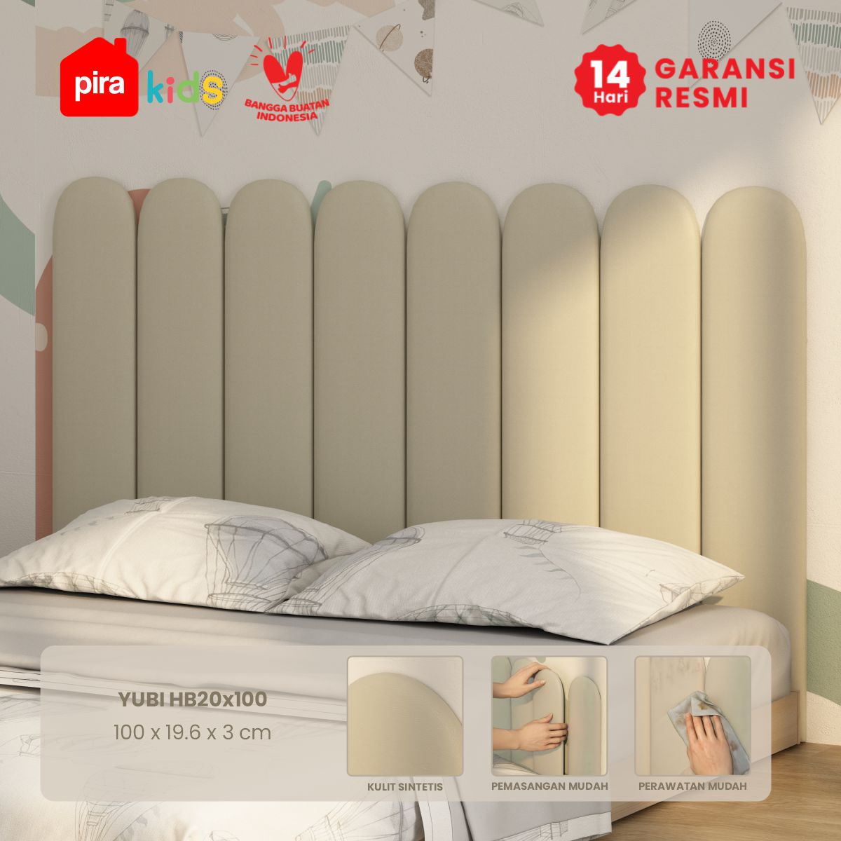 PIRA KIDS - YUBI HB20X100 HEADBOARD KASUR / WALL PANEL 3D / WALLPAPER FOAM 3D / SANDARAN BERMAIN ANAK 1 PCS warna CREAM - PIRA KIDS - foto 1