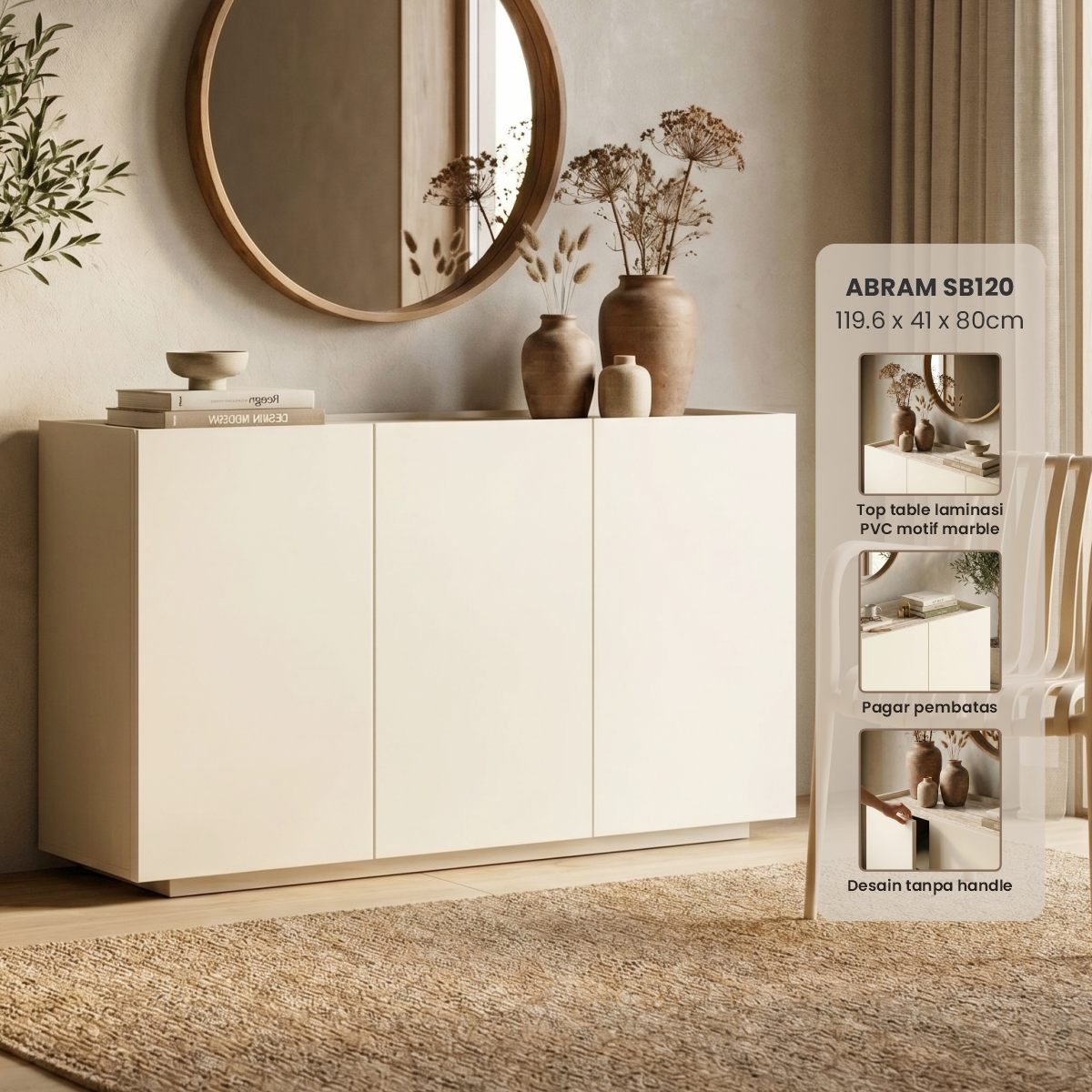 PIRA METROPOLIS OX - ABRAM SB120 BUFET / SIDEBOARD / LEMARI KABINET / KABINET TV / MEJA TV warna LIGHT TAUPE-TRAVERTINE - PIRA METROPOLIS - foto 1
