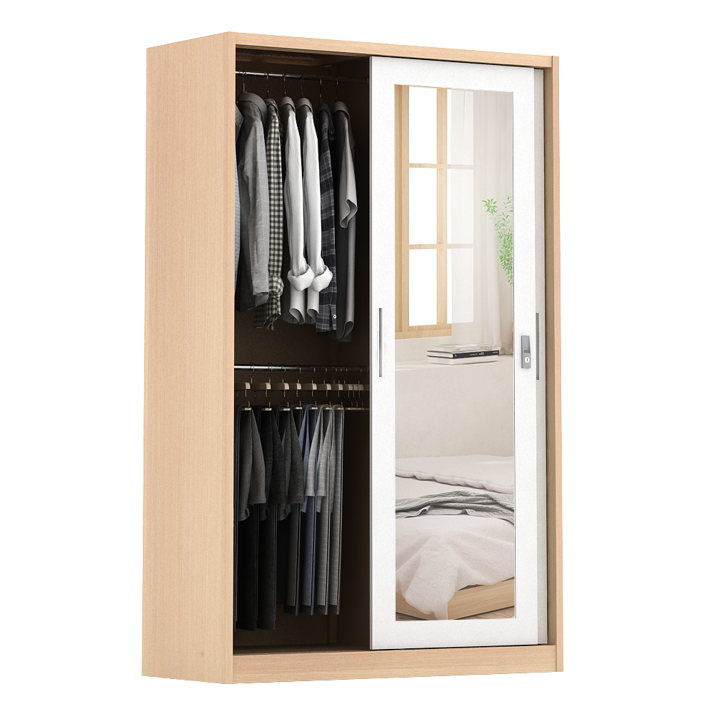 PIRA - ASHTON A 120A MWDSL LEMARI PAKAIAN BESI SLIDING / GESER MOTIF KAYU warna LIGHT ASH - WHITE - PIRA - foto 4