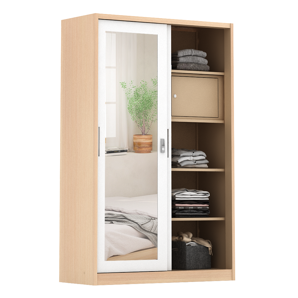 PIRA - ASHTON A 120A MWDSL LEMARI PAKAIAN BESI SLIDING / GESER MOTIF KAYU warna LIGHT ASH - WHITE - PIRA - foto 5