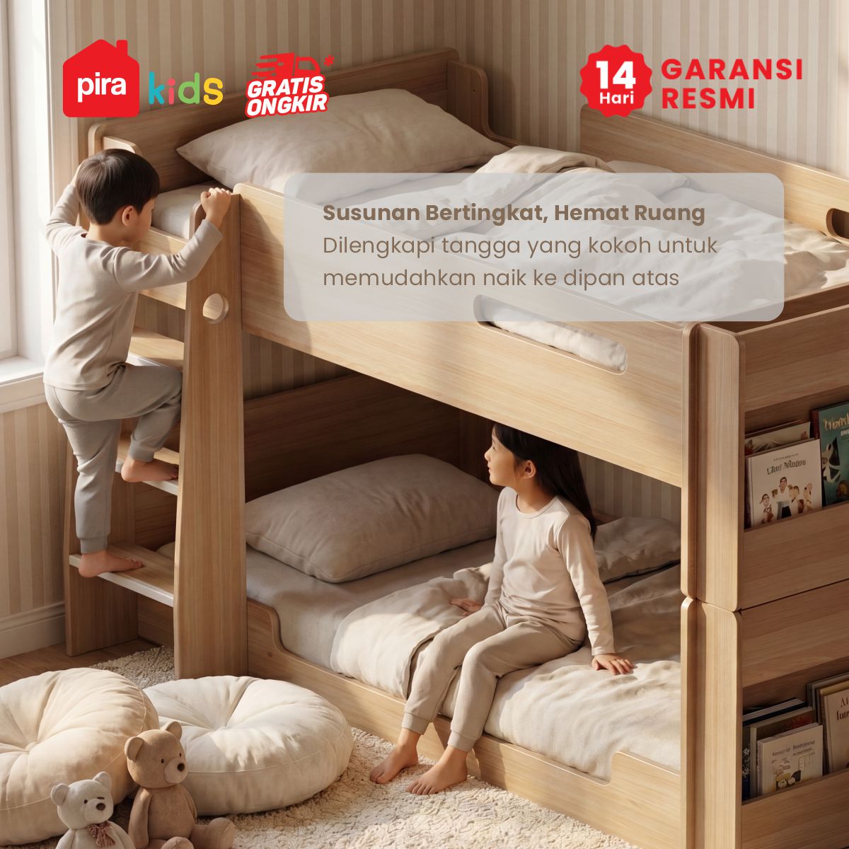 PIRA KIDS - MIYO BB100 DIPAN TEMPAT TIDUR SUSUN / DIPAN TINGKAT / RANJANG TINGKAT warna PRO OAK - PIRA KIDS - foto 4