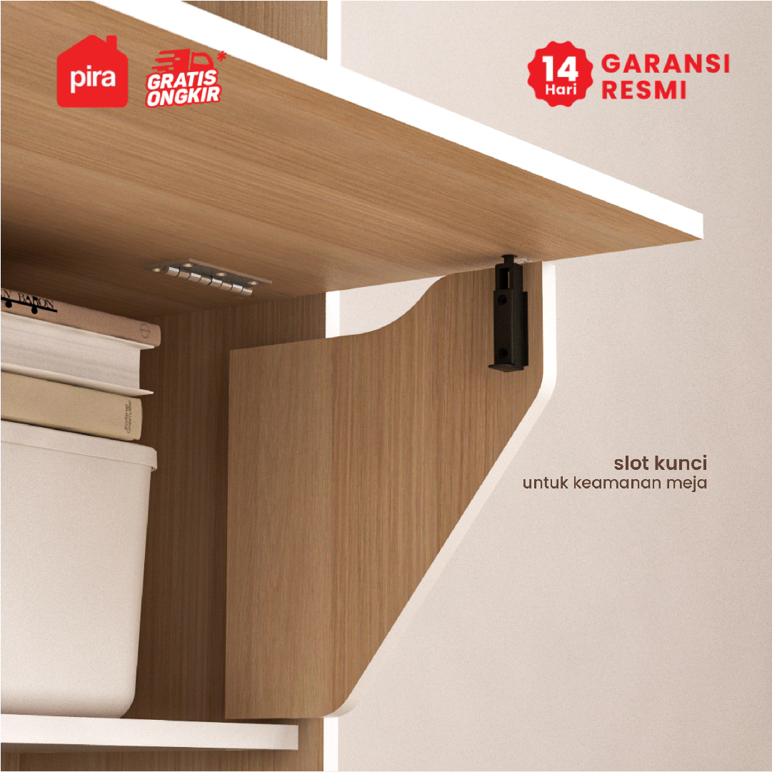 PIRA WORK - ROYCE AVA DK60 MEJA BELAJAR / MEJA KERJA LIPAT / RAK BUKU warna WHITE SM - PRO OAK - PIRA - foto 4