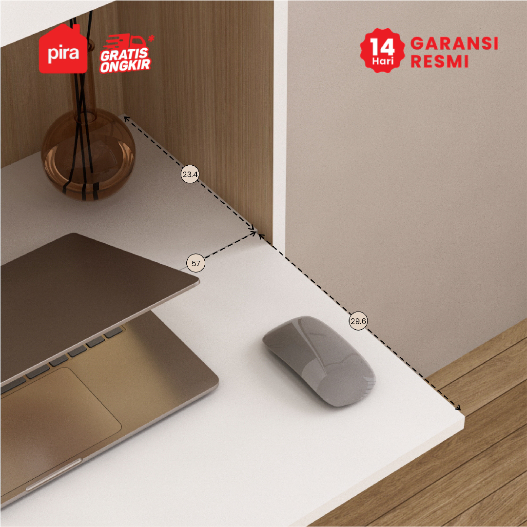 PIRA WORK - ROYCE AVA DK60 MEJA BELAJAR / MEJA KERJA LIPAT / RAK BUKU warna WHITE SM - PRO OAK - PIRA - foto 5