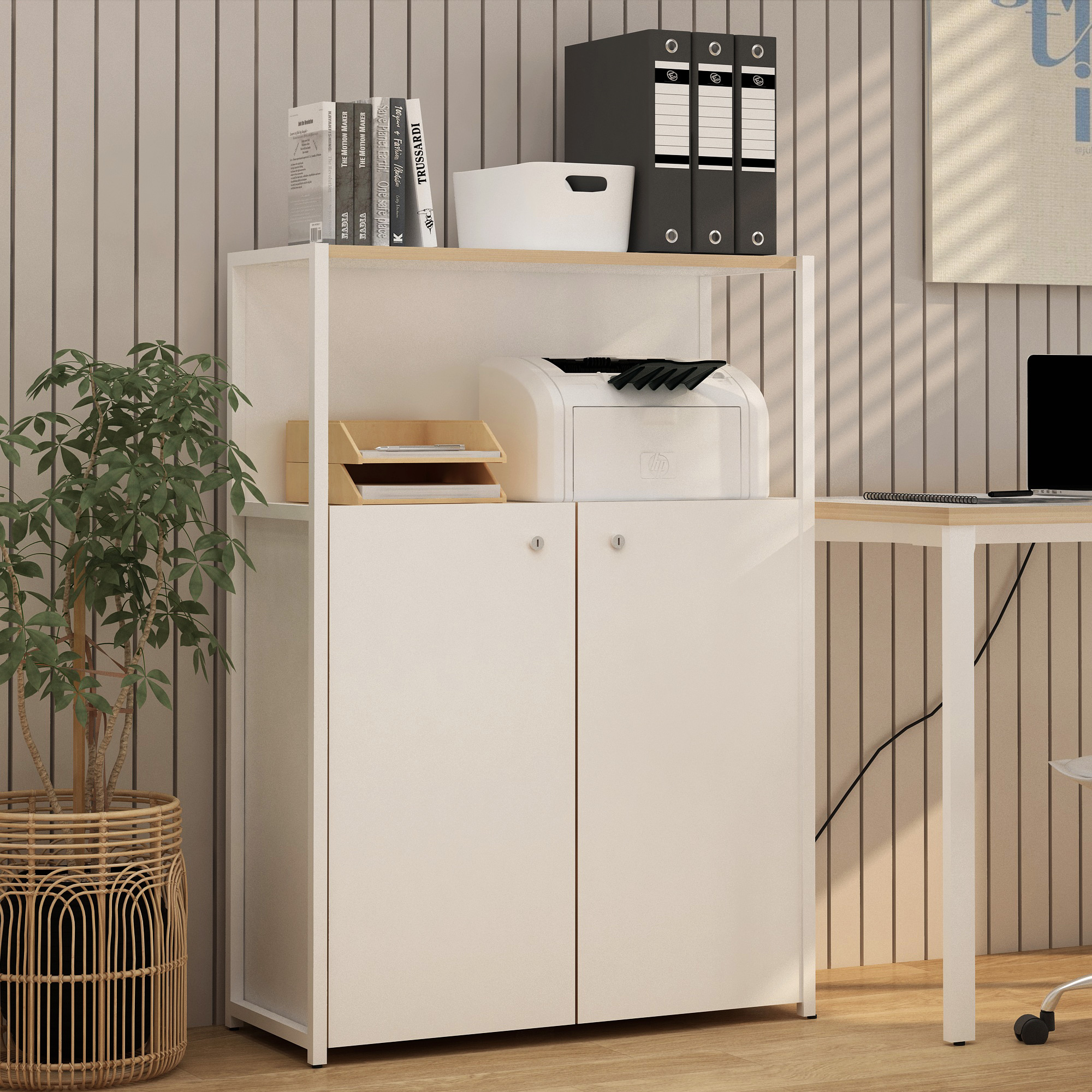 PIRA WORK -  OFISU BC81 RAK BUKU KAKI BESI warna WHITE SM - PRO OAK - PIRA WORK - foto 1