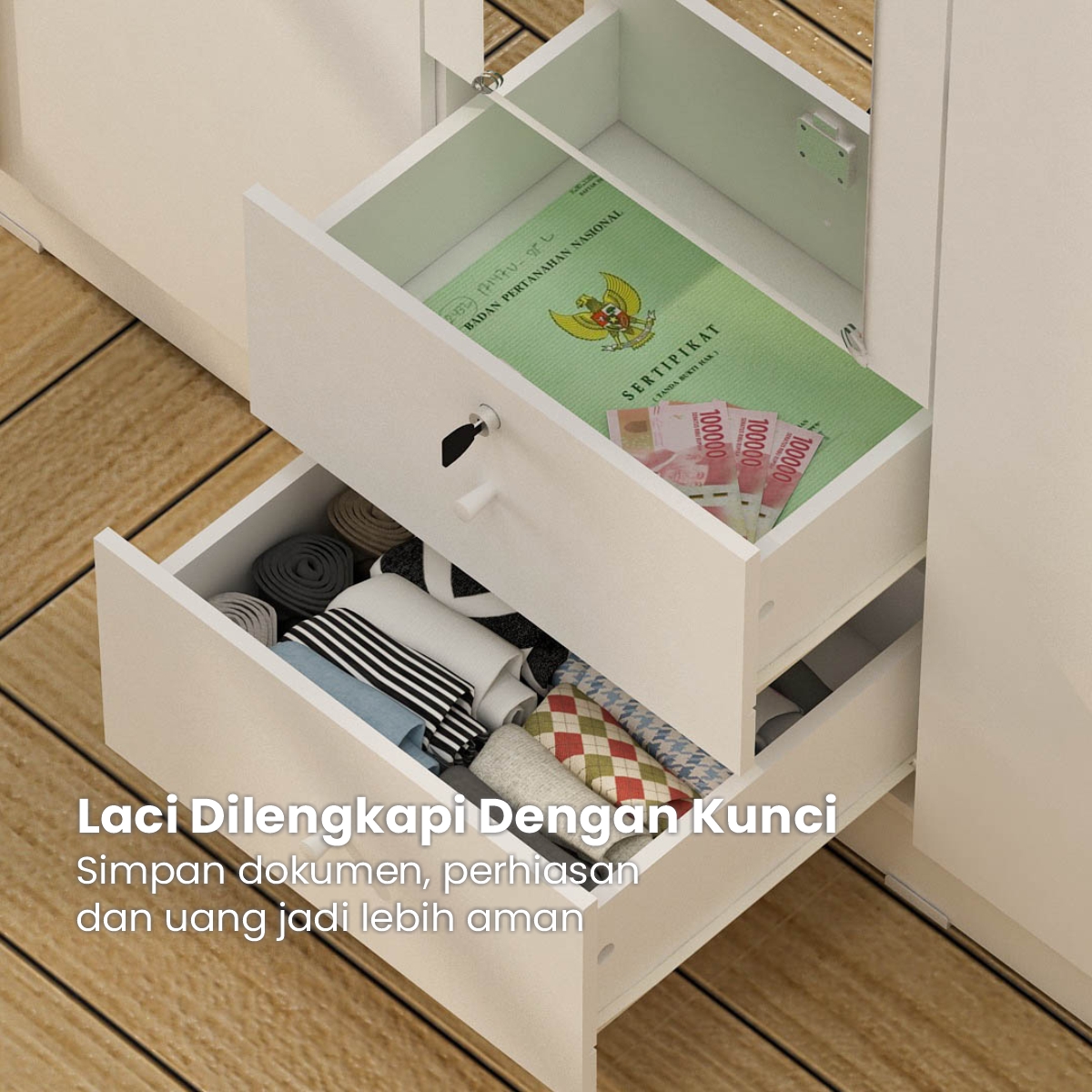 PIRA METROPOLIS - YONA 5P 2DR LEMARI PAKAIAN 5 PINTU DENGAN 2 LACI warna AMERICAN WALNUT - GOLD HAIRLINE - PIRA METROPOLIS - foto 4