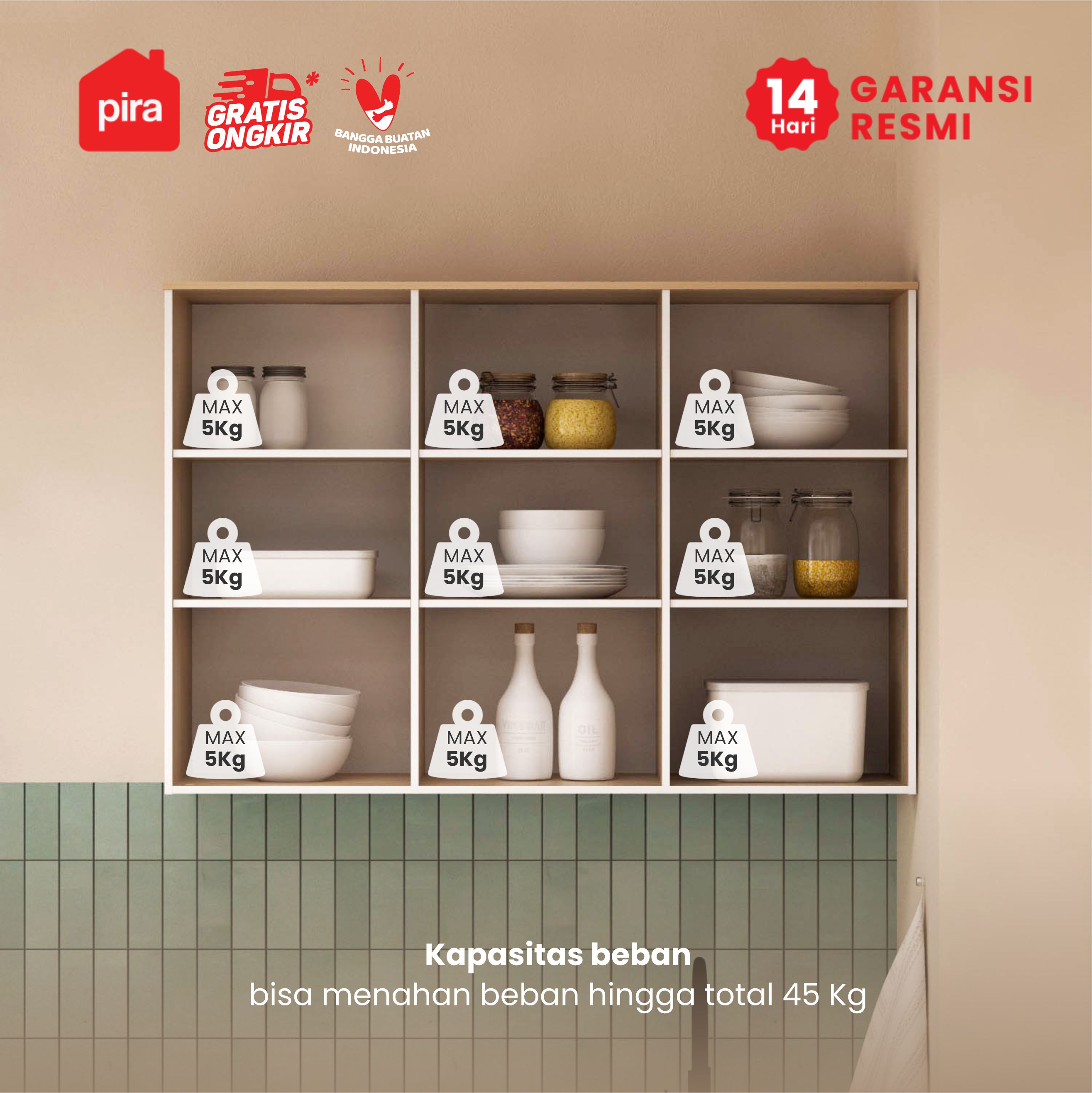 PIRA METROPOLIS - COCINA KCWU120 RAK DAPUR / RAK GANTUNG DAPUR / KITCHEN SET ATAS DENGAN RAK BUMBU warna WHITE - PRO OAK - PIRA METROPOLIS - foto 2