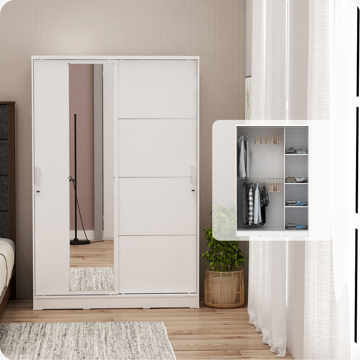 PIRA METROPOLIS - ALBA BAZ SL120LT LEMARI PAKAIAN 2 PINTU GESER warna WHITE - METROPOLIS - foto 2