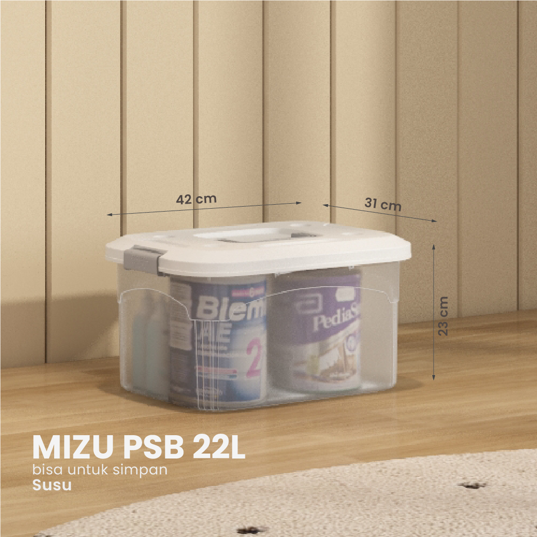 PIRA HOME - MIZU PSB 22L CONTAINER BOX / BOX PLASTIK / KOTAK PENYIMPANAN warna CLEAR WHITE - PIRA HOME - foto 1