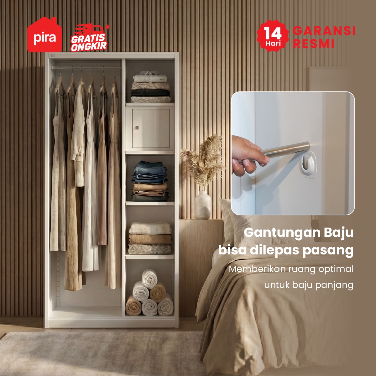 PIRA - SHUTTER 90 MWDSL LEMARI PAKAIAN BESI SLIDING / PINTU GESER warna WHITE - PIRA - foto 4