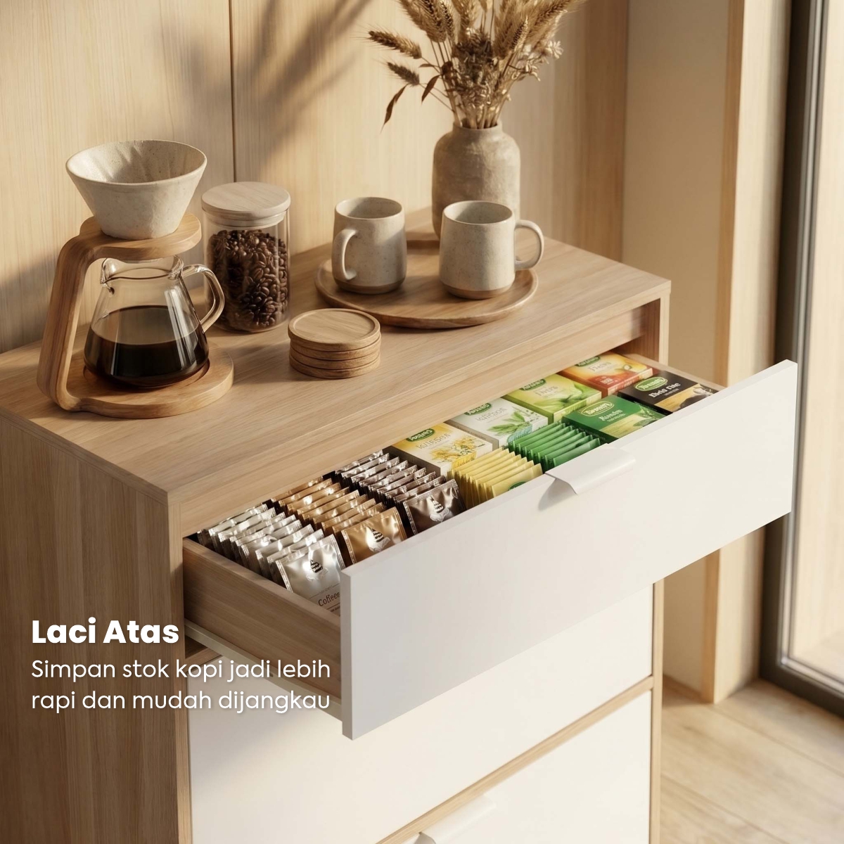 PIRA METROPOLIS OX - BELATRIX CH3 LEMARI LACI / DRAWER / LEMARI SUSUN warna PRO OAK - WHITE - PIRA METROPOLIS - foto 4