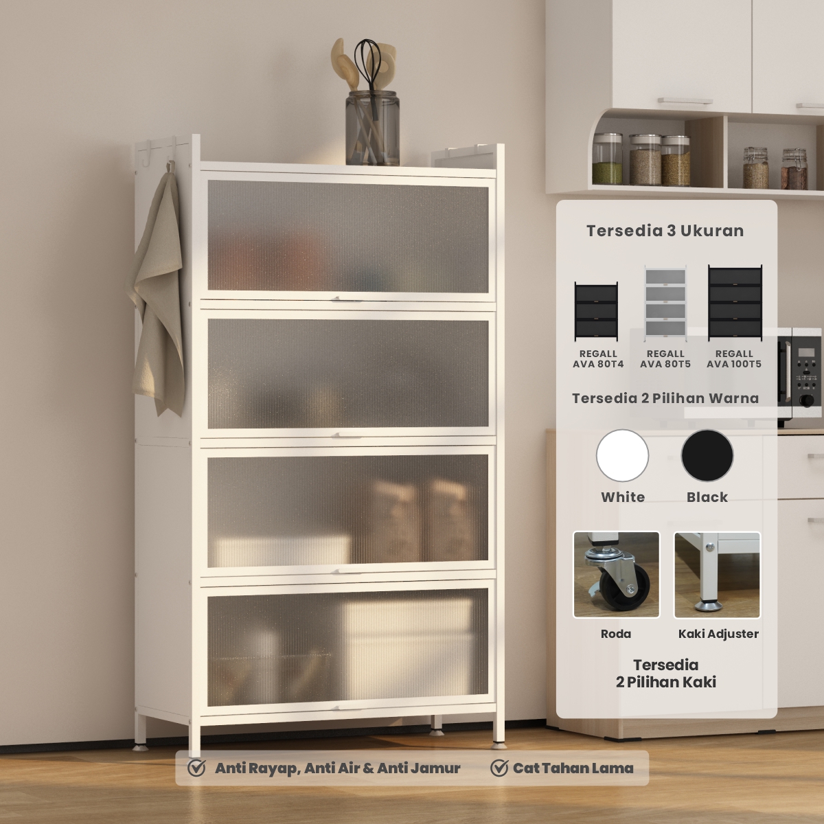 PIRA - REGALL AVA MSU 80T5 LEMARI DAPUR / RAK DAPUR / RAK DAPUR BESI / RAK SUSUN SERBAGUNA warna WHITE - PIRA - foto 1
