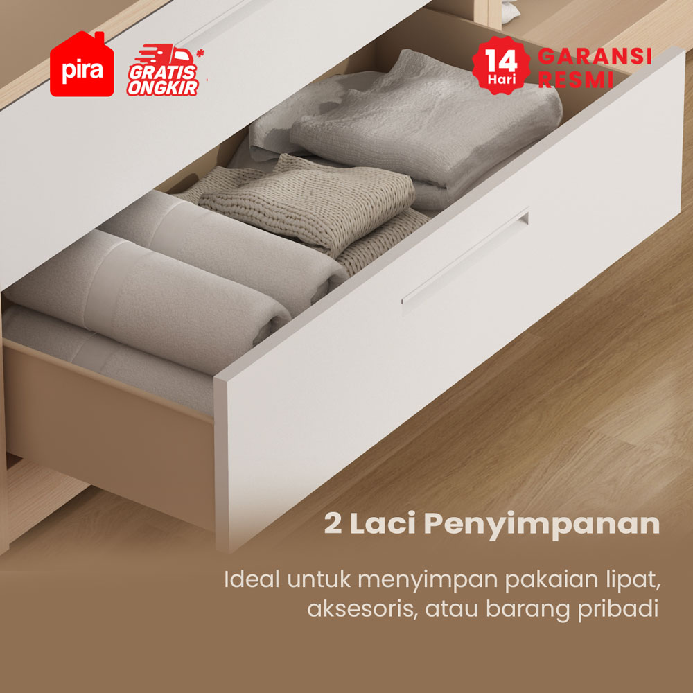 PIRA - ASHTON 6P FGD MWD LEMARI PAKAIAN BESI 6 PINTU DENGAN LACI DAN LED warna LIGHT ASH - WHITE - PIRA - foto 5