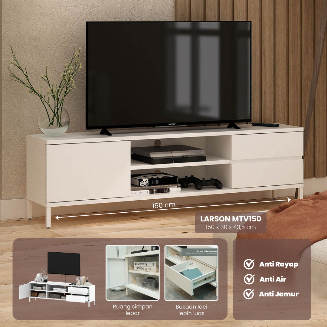 PIRA - LARSON MTV150 MEJA TV / RAK TV BESI warna WHITE - PIRA - foto 1