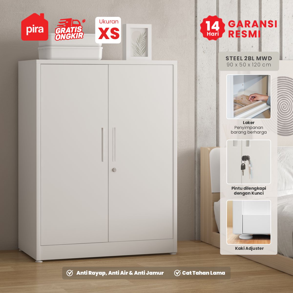 PIRA - STEEL 2BL MWD LEMARI PAKAIAN BESI 2 PINTU / LEMARI PAKAIAN ANAK warna WHITE - PIRA - foto 1