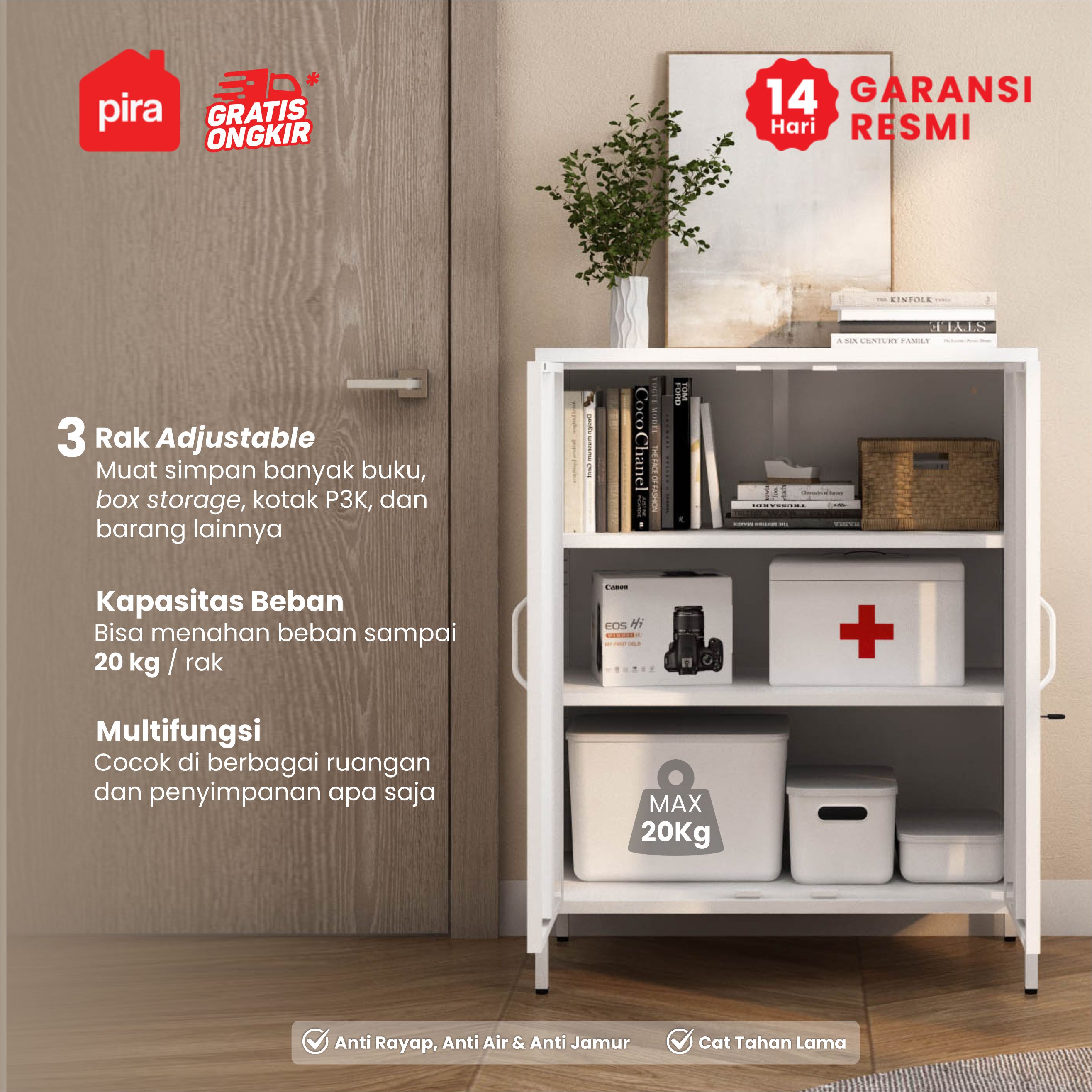 PIRA - GION AVA HMB91 LEMARI KABINET BESI / BUFET BESI warna WHITE - PIRA - foto 4