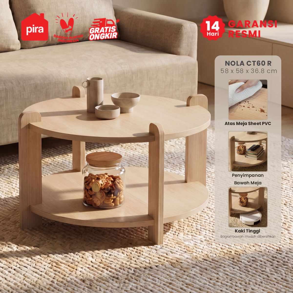 PIRA -  NOLA CT60 R MEJA TAMU / MEJA RUANG TAMU / MEJA SAMPING warna PRO OAK - PIRA - foto 1