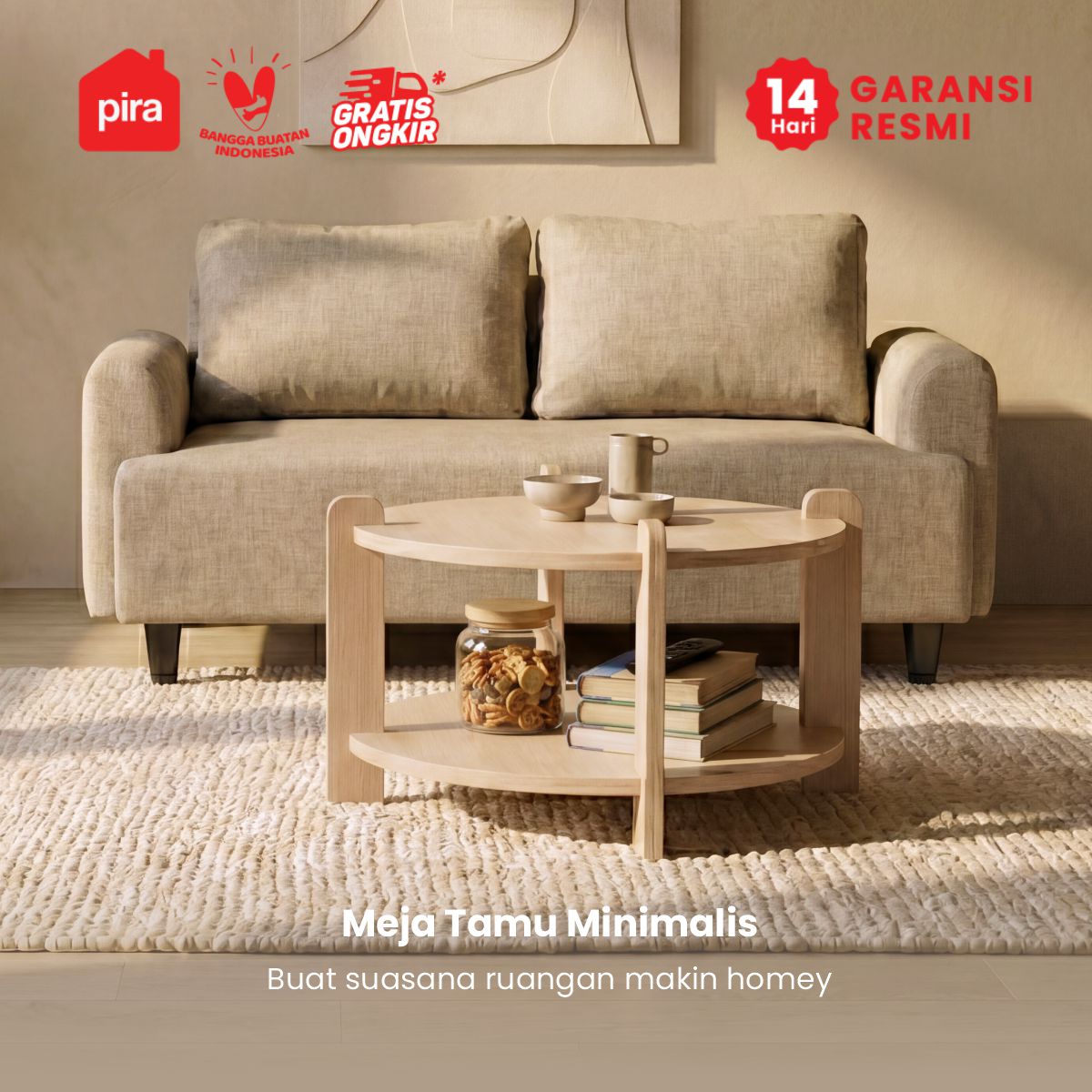 PIRA -  NOLA CT60 R MEJA TAMU / MEJA RUANG TAMU / MEJA SAMPING warna PRO OAK - PIRA - foto 2