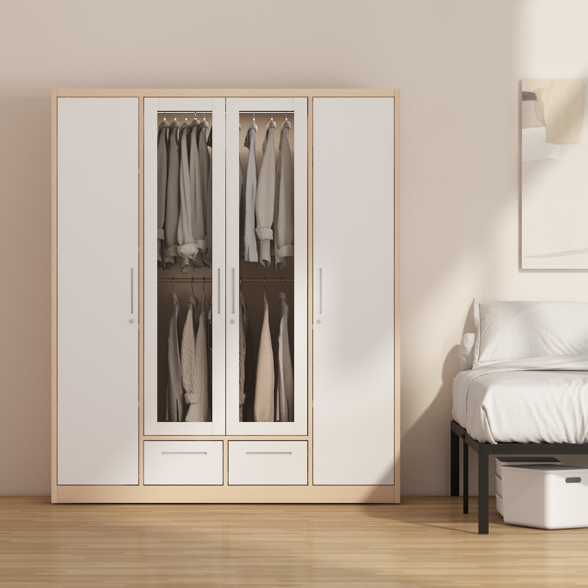 PIRA - ASHTON 4P FGD MWD LEMARI PAKAIAN BESI 4 PINTU DENGAN LACI DAN LED warna LIGHT ASH - WHITE - PIRA - foto 2