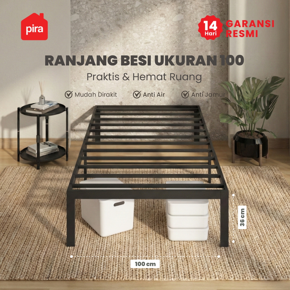 PIRA -  BASE AVA MBD100 DIVAN BESI / DIPAN / TEMPAT TIDUR BESI warna BLACK - PIRA - foto 1