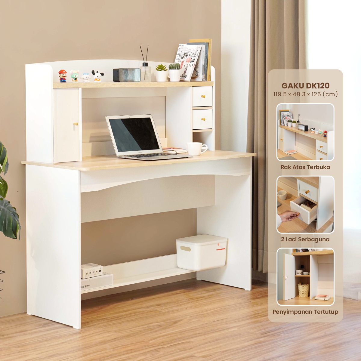 PIRA METROPOLIS - GAKU DK120 MEJA BELAJAR / MEJA KERJA / MEJA KOMPUTER / MEJA KANTOR warna WHITE - PRO OAK - PIRA METROPOLIS - foto 1