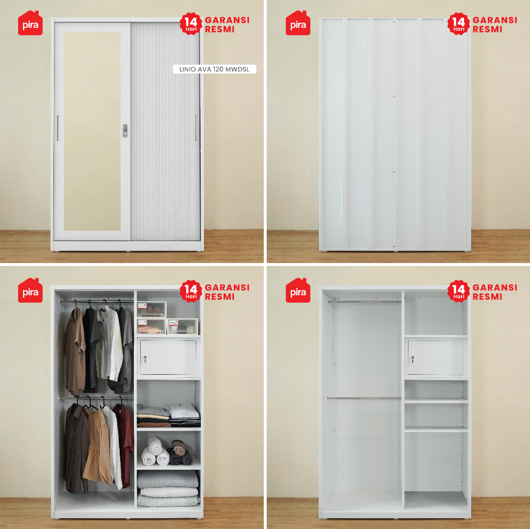 PIRA - LINIO AVA 120 MWDSL LEMARI PAKAIAN BESI SLIDING / PINTU GESER warna WHITE - PIRA - foto 6