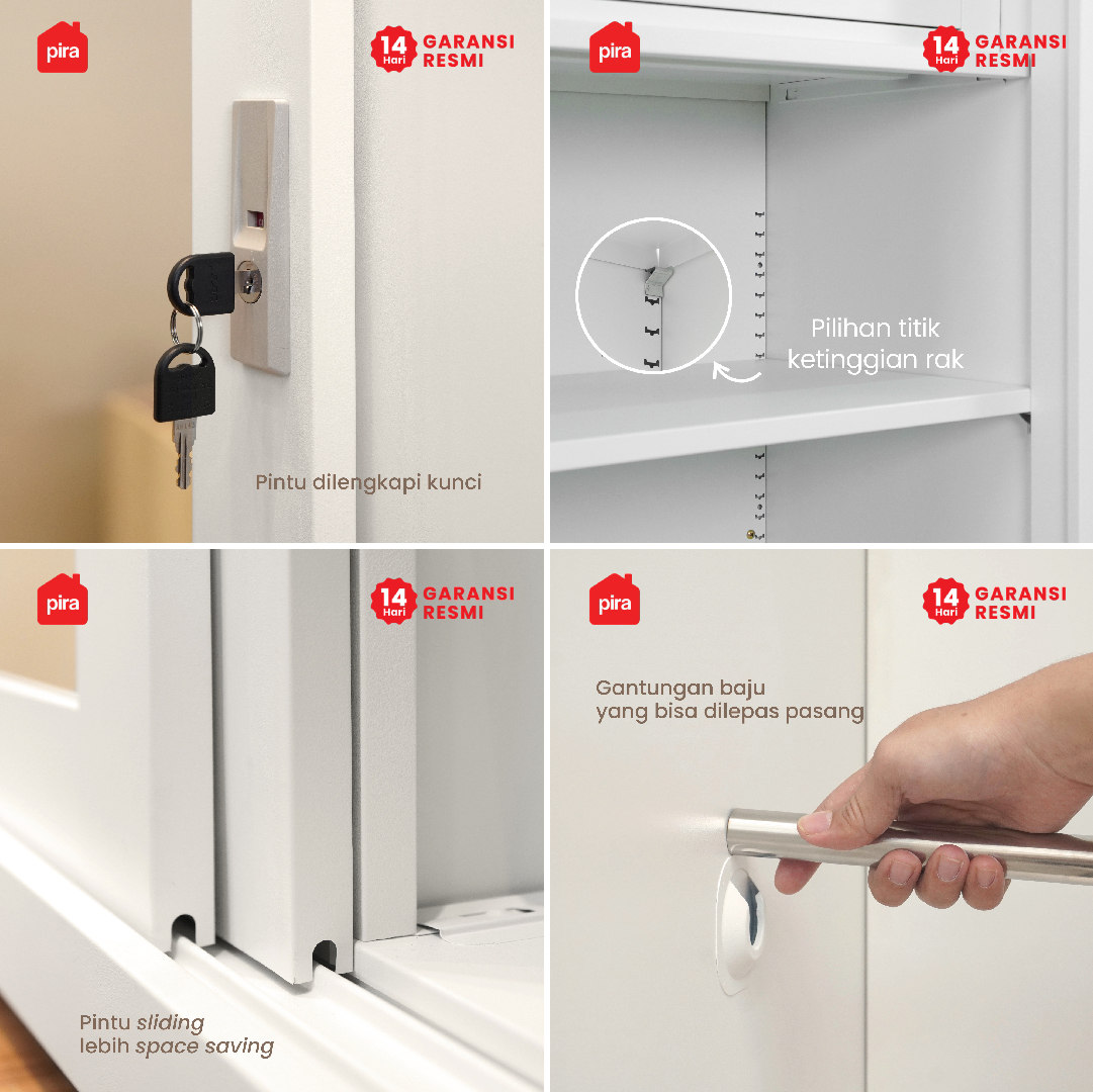 PIRA - LINIO AVA 120 MWDSL LEMARI PAKAIAN BESI SLIDING / PINTU GESER warna WHITE - PIRA - foto 7