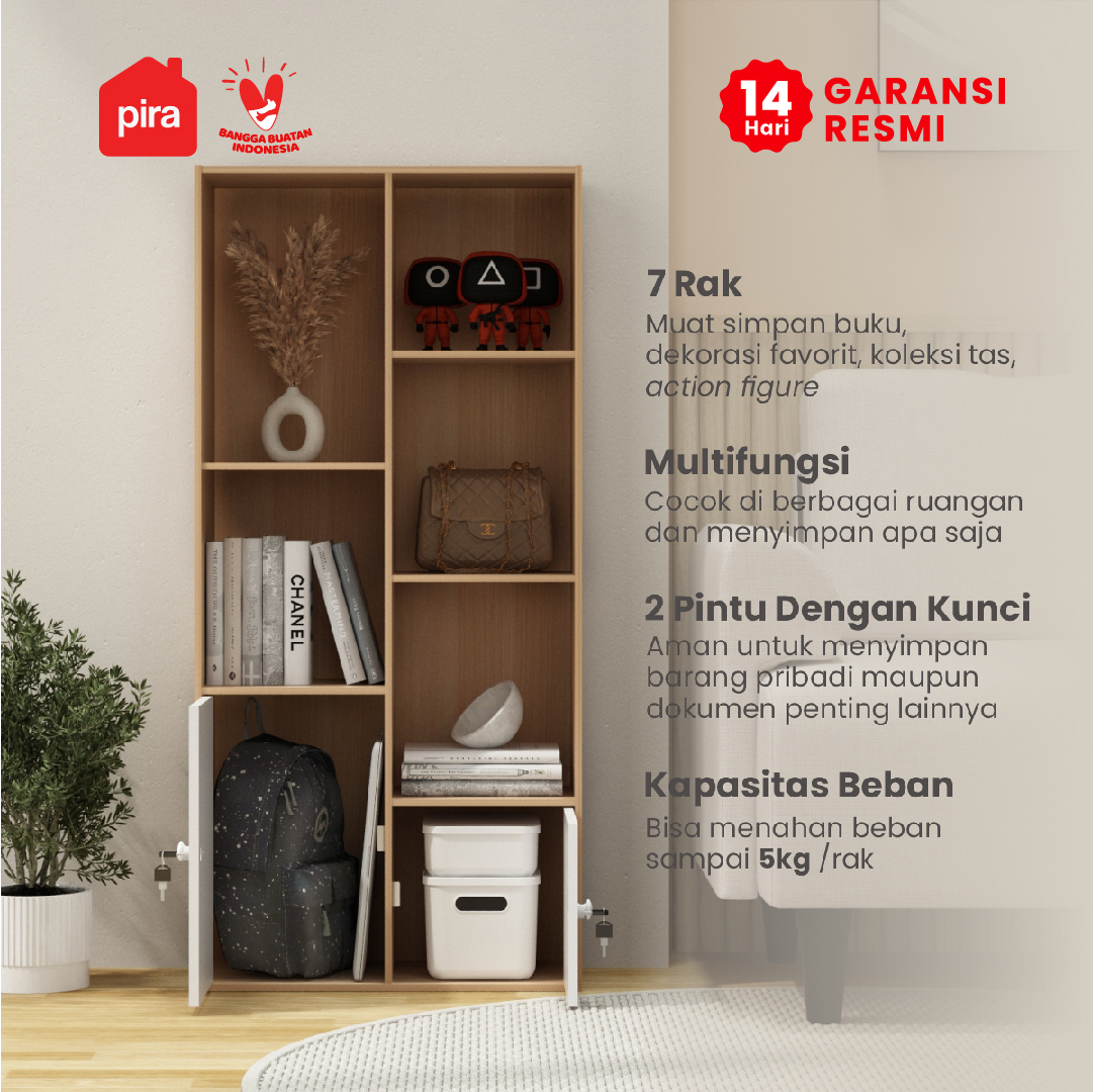 PIRA METROPOLIS -  RACKA SU50 P RAK SUSUN SERBAGUNA / RAK BUKU / RAK 7 SUSUN warna PRO OAK - WHITE - PIRA METROPOLIS - foto 6