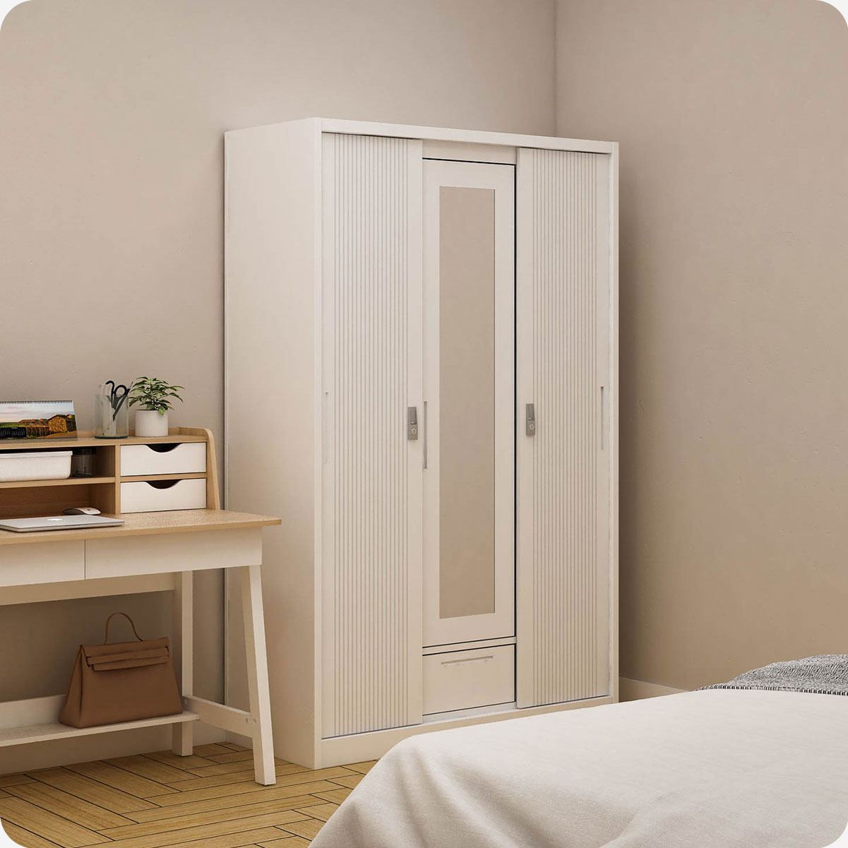 PIRA - LINIO 3A SSL MWD LEMARI PAKAIAN BESI 3 PINTU SLIDING / PINTU GESER warna WHITE - PIRA - foto 1