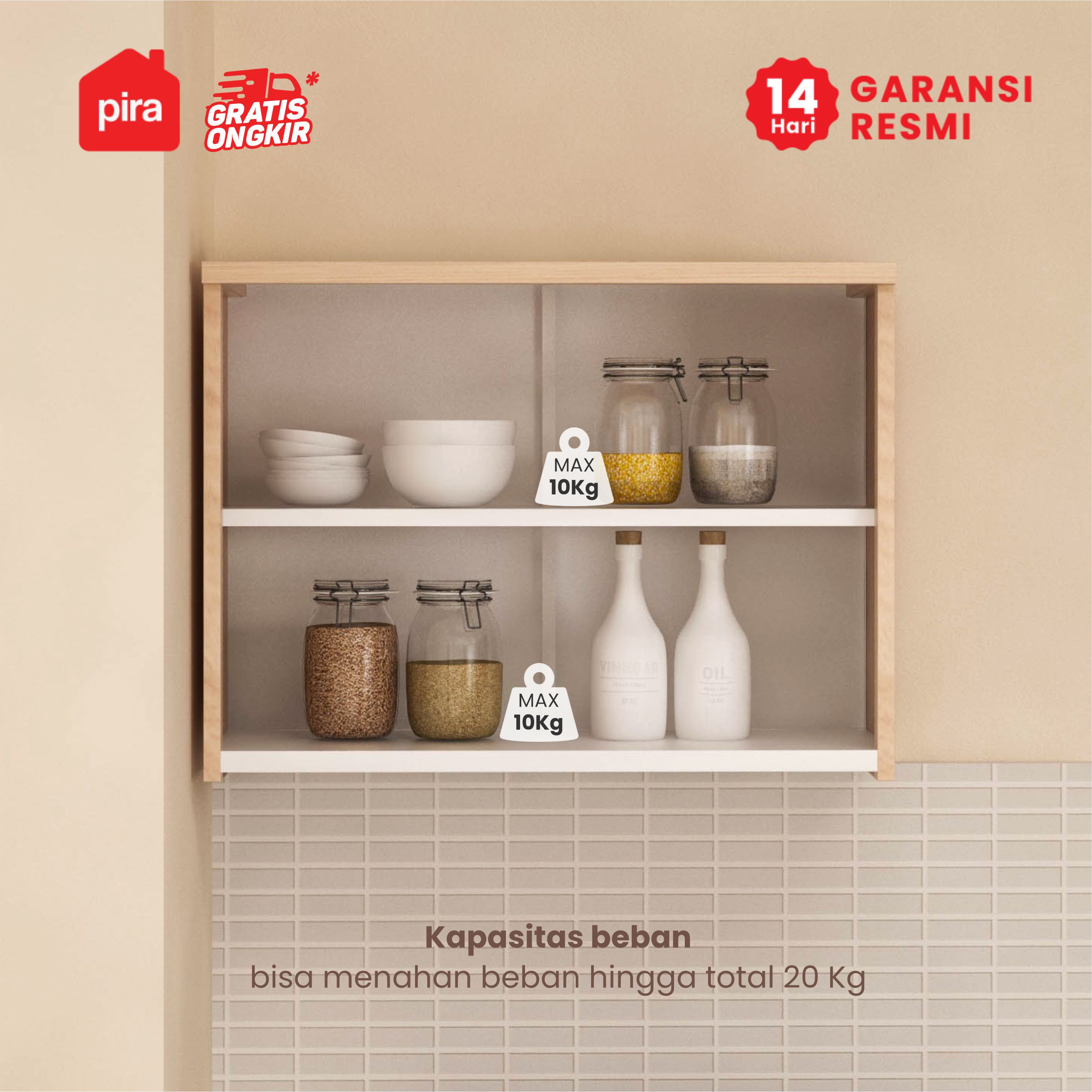 PIRA - CUISI MKCWU KITCHEN SET / RAK DAPUR BESI / LEMARI DAPUR BESI / RAK DAPUR warna PRO OAK - WHITE - PIRA - foto 2