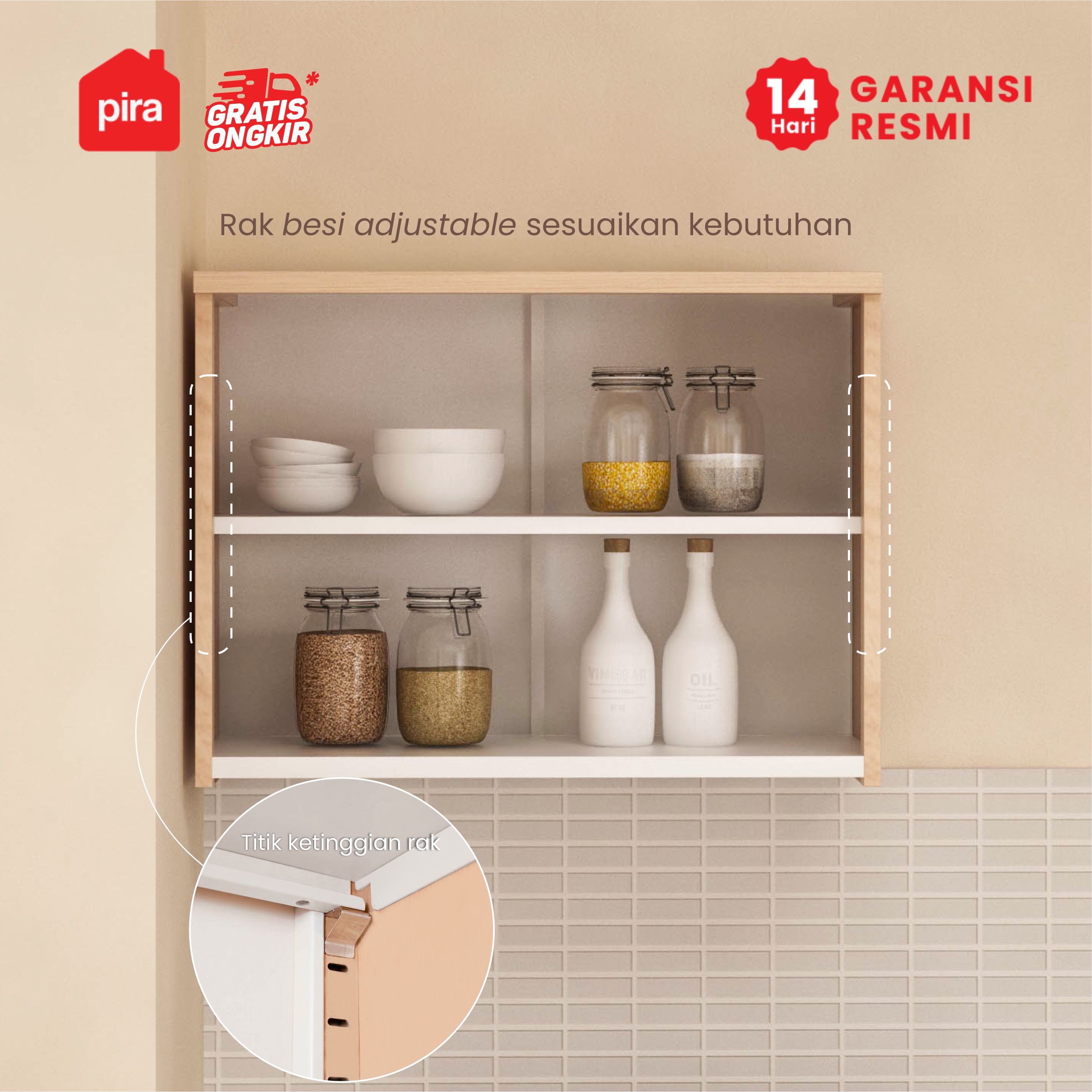 PIRA - CUISI MKCWU KITCHEN SET / RAK DAPUR BESI / LEMARI DAPUR BESI / RAK DAPUR warna PRO OAK - WHITE - PIRA - foto 3