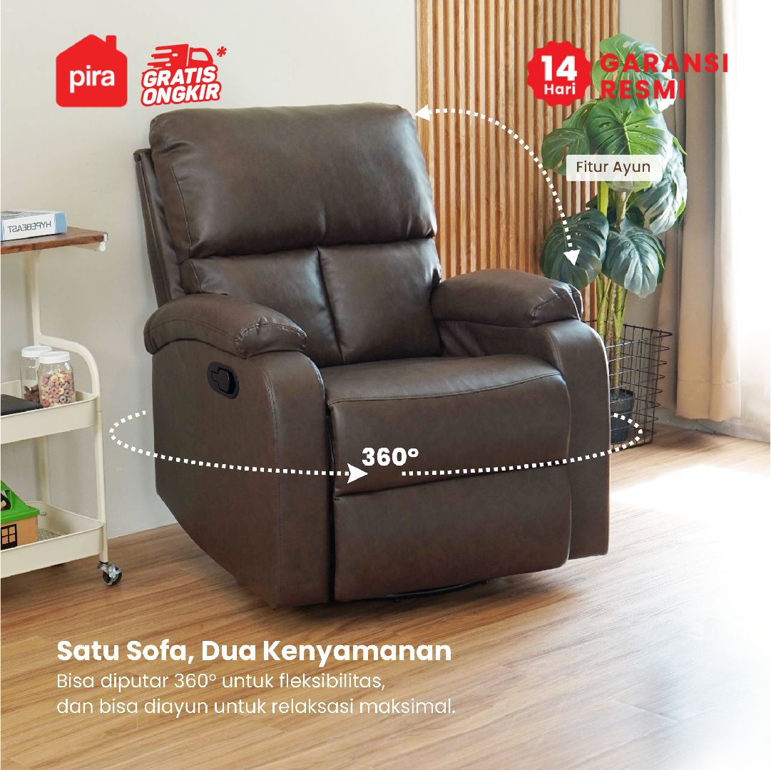 PIRA - GORO 1 RS SOFA / SOFA RECLINER / SOFA RECLINER 1 SEATER DENGAN FITUR ROCKING (AYUN) DAN SWIVEL warna DARK BROWN - PIRA - foto 5