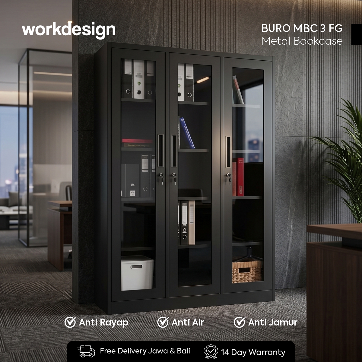 WORKDESIGN BURO AVA MBC 3 FG RAK BUKU BESI / LEMARI ARSIP KANTOR warna BLACK - WORKDESIGN - foto 1