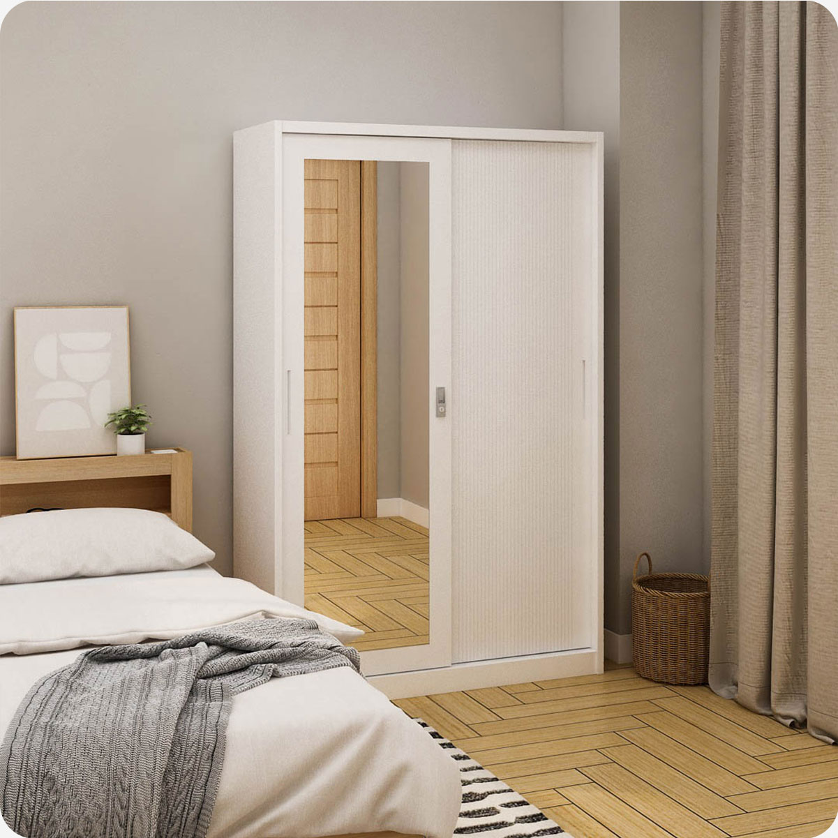 PIRA - LINIO 120A MWDSL LEMARI PAKAIAN BESI SLIDING / PINTU GESER warna WHITE - PIRA - foto 1