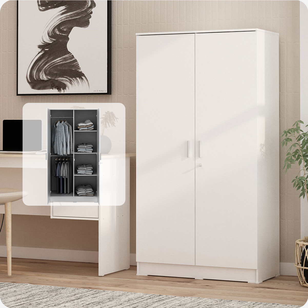 PIRA METROPOLIS OX -  ARUNA 2PM LEMARI PAKAIAN MEDIUM 2 PINTU warna WHITE - PIRA METROPOLIS OX - foto 2