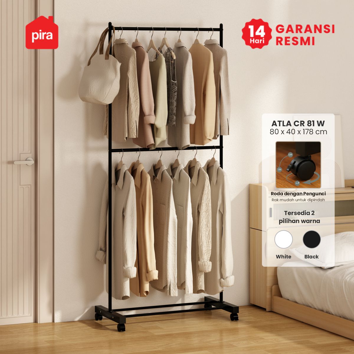 PIRA - ATLA CR 81 W RAK GANTUNG BAJU / STAND GANTUNGAN / STAND HANGER / RAK BESI warna BLACK - PIRA - foto 1