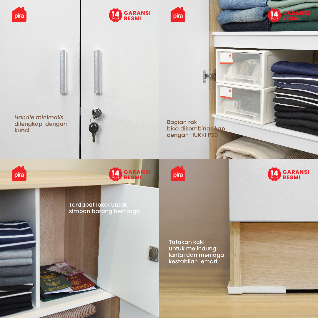 PIRA METROPOLIS OX - ARUNA BLS60 LK LEMARI PAKAIAN MEDIUM 2 PINTU FULL RAK DENGAN LOKER PENYIMPANAN warna WHITE - PIRA METROPOLIS OX - foto 5