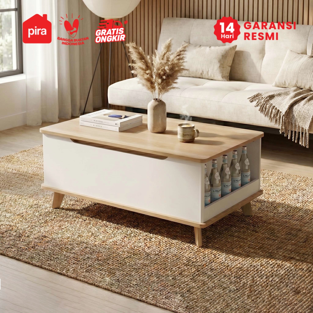 PIRA - VALE CT100 MEJA TAMU / MEJA RUANG TAMU / MEJA TAMU DENGAN FITUR LIFT UP warna WHITE SM - PRO OAK - PIRA - foto 9