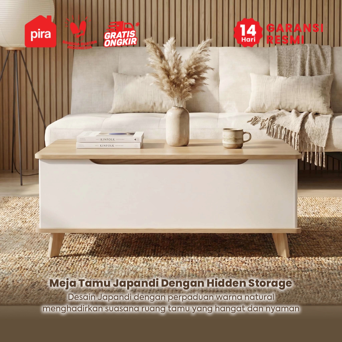 PIRA - VALE CT100 MEJA TAMU / MEJA RUANG TAMU / MEJA TAMU DENGAN FITUR LIFT UP warna WHITE SM - PRO OAK - PIRA - foto 8