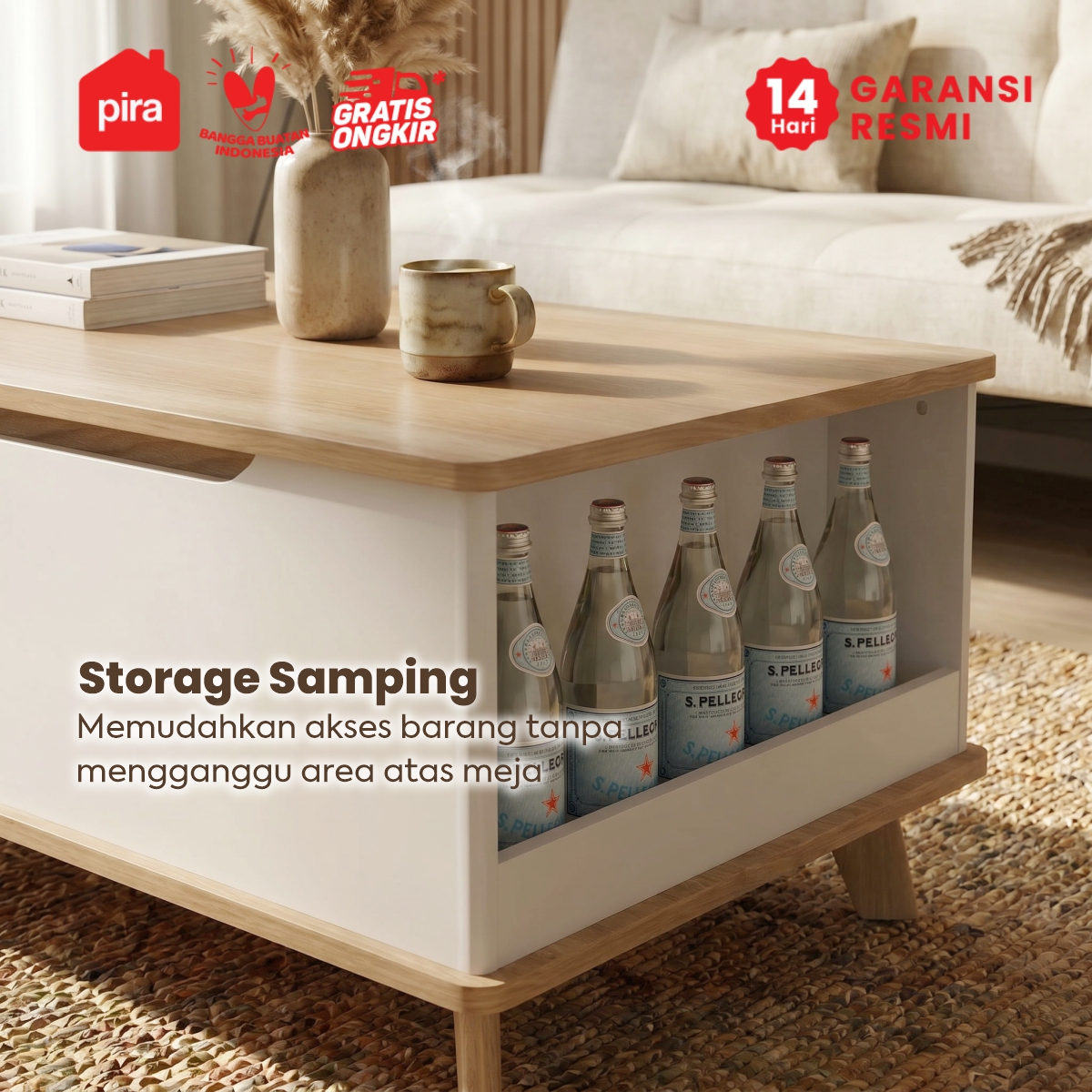 PIRA - VALE CT100 MEJA TAMU / MEJA RUANG TAMU / MEJA TAMU DENGAN FITUR LIFT UP warna WHITE SM - PRO OAK - PIRA - foto 4