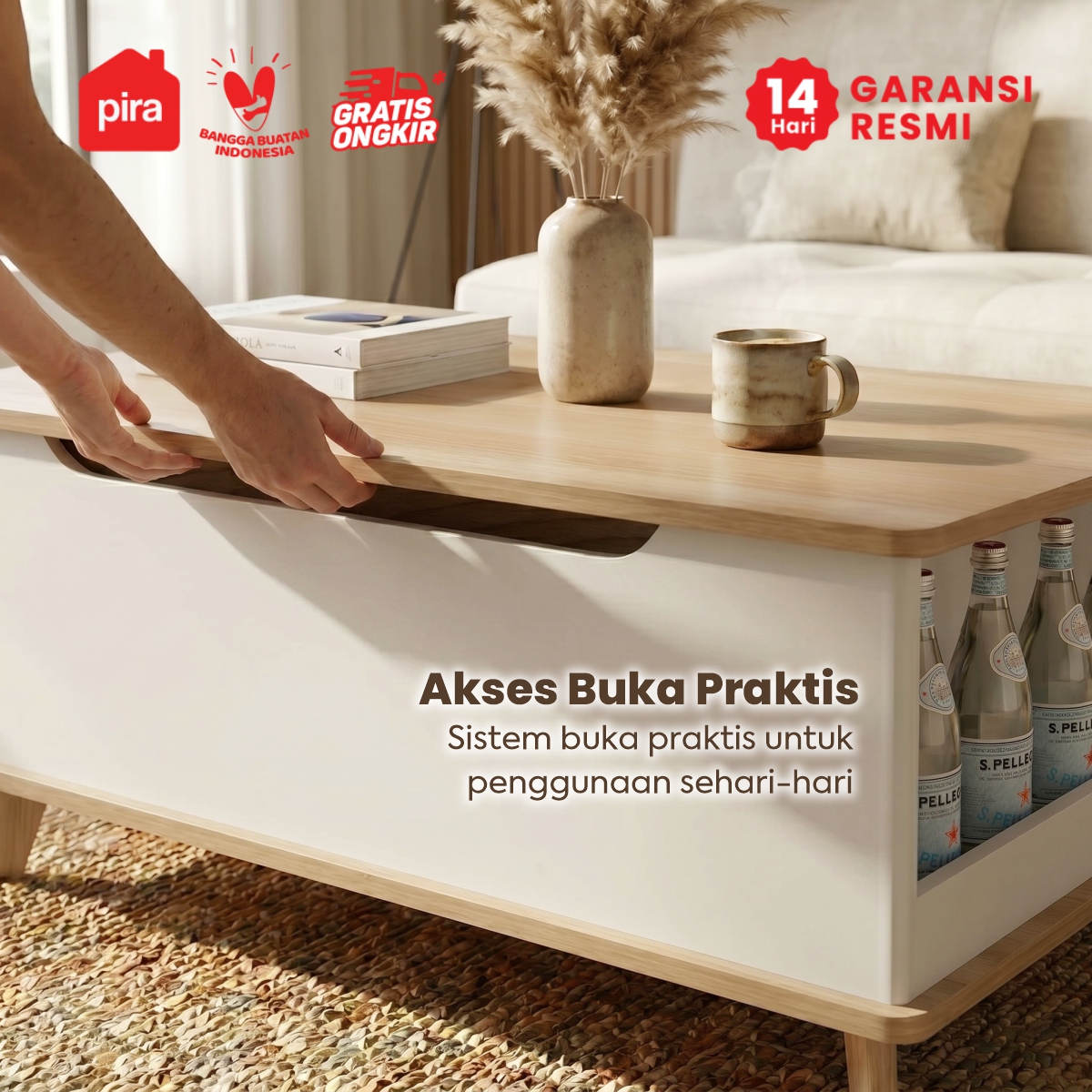 PIRA - VALE CT100 MEJA TAMU / MEJA RUANG TAMU / MEJA TAMU DENGAN FITUR LIFT UP warna WHITE SM - PRO OAK - PIRA - foto 5