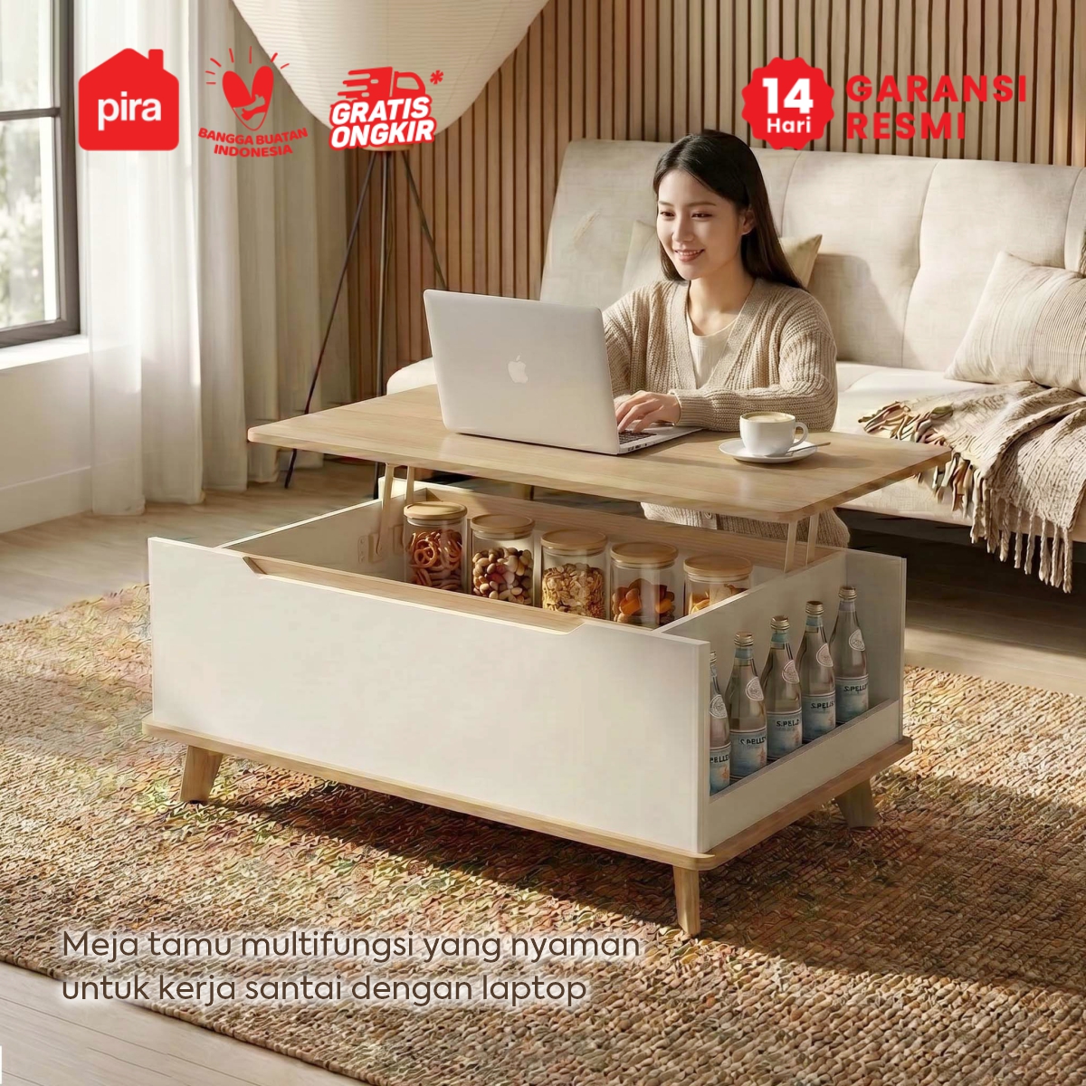 PIRA - VALE CT100 MEJA TAMU / MEJA RUANG TAMU / MEJA TAMU DENGAN FITUR LIFT UP warna WHITE SM - PRO OAK - PIRA - foto 10